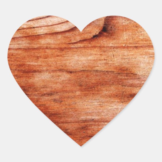 Adesivo Coração Textura de grão de madeira (Frente)