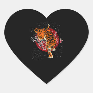 Adesivo Coração Tigre de Flor de Cereja