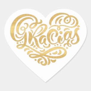 Adesivo Coração Tipografia de Script Cursivo Dourado Gracias Moder