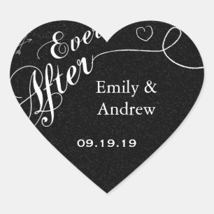 Adesivo Coração Tipografia Selo de Casamento Preto Chalkboard Ever
