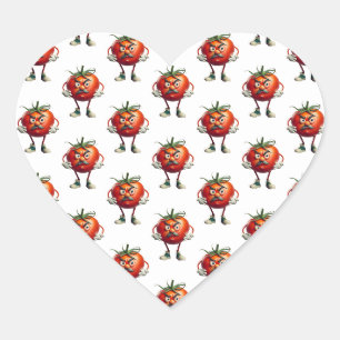 Adesivo Coração Tomate de desenho animado com bigode e armas