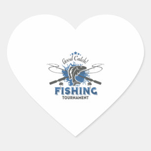 Adesivo Coração Torneio de pesca,peixe,pescador,lago,oceano,mar,s