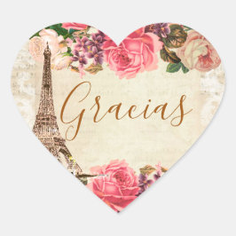 Adesivo Coração Torre Eiffel elegante lamentável de la vendimia