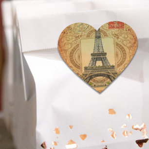 Adesivo Coração torre Eiffel moderna de Paris do vintage do país