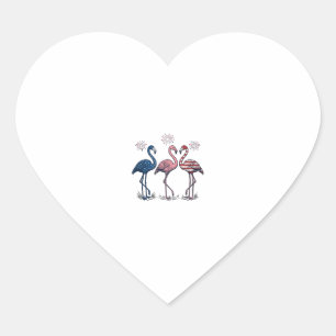 Adesivo Coração Trio de Flamingos Patrióticos Design de Gravura Vi