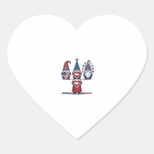Adesivo Coração Trio de Gnome Patriótico Design Vetorial Vintage_1