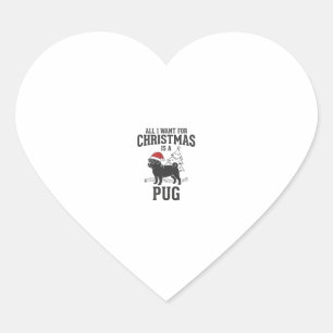 Adesivo Coração Tudo o que Quero para o Natal Pug Cachorro