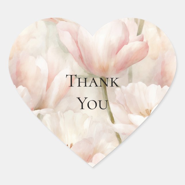 Adesivo Coração Tulipas Flores Creme Rosa Rubor Obrigado (Frente)