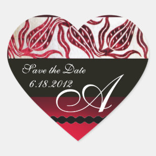 Adesivo Coração TULIPS MONOGRAMA VERMELHO VELVET DAMASK Branco