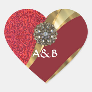 Adesivo Coração Turbilhão vermelho damasco e ouro