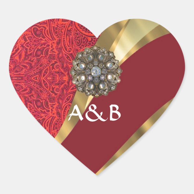 Adesivo Coração Turbilhão vermelho damasco e ouro (Frente)