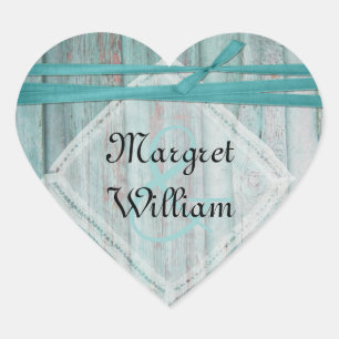 Adesivo Coração Turquesa gasto selo de madeira pintado do envelope