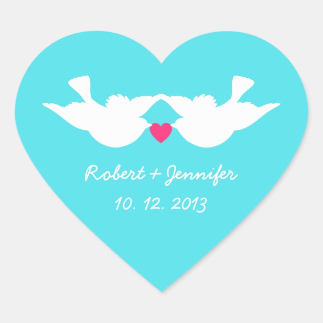 Adesivo Coração Turquesa White Love Birds Silhouette (Frente)