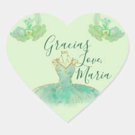 Adesivo Coração Turquoise Mint Dourada Ballerina Floral Obrigado
