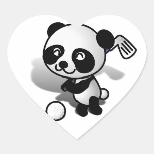 Adesivo Coração Um bonitão de desenho animado: Panda Bear Golfe