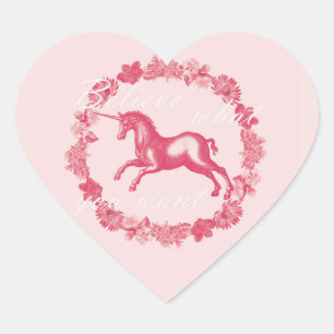 Adesivo Coração unicórnio rosa e flores