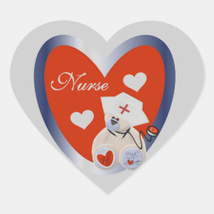 Adesivo Coração Urso da enfermeira com t-shirt e presentes do