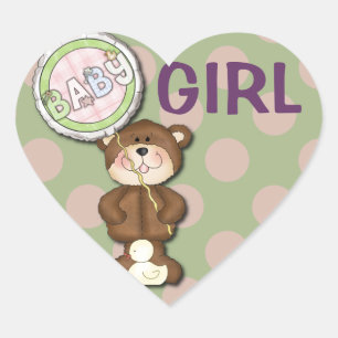 Adesivo Coração Urso de Teddy Rosa e Verde