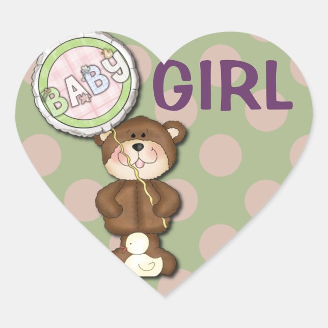 Adesivo Coração Urso de Teddy Rosa e Verde (Frente)