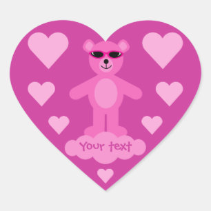Adesivo Coração Urso de ursinho cor-de-rosa bonito com corações 
