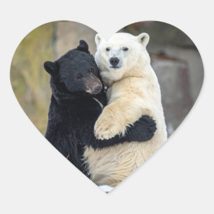 Adesivo Coração Urso polar e urso preto se abraçando