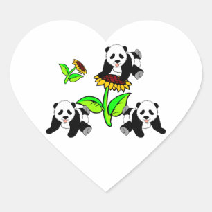 Adesivo Coração Ursos de panda do girassol