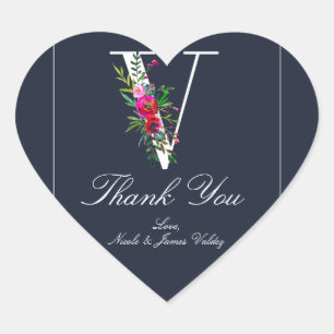 Adesivo Coração V Monograma Último Casamento Floral Azul Moderno I