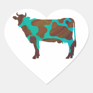 Adesivo Coração Vaca Brown e Teal Silhouette