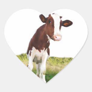 Adesivo Coração Vaca de leiteria - Brown pintado & Holstein branco