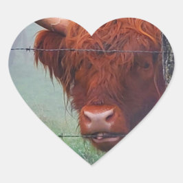 Adesivo Coração Vaca Do Terreno Mordendo Uma Cerca De Fio