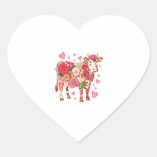 Adesivo Coração Vaca Floral Png, Design De Vaca Fresca