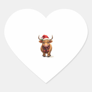 Adesivo Coração Vaca Highland de Natal Vintage com Chapéu de Papai