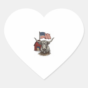 Adesivo Coração Vaca Longhorn Patriótica e Design Vetorial de Cele
