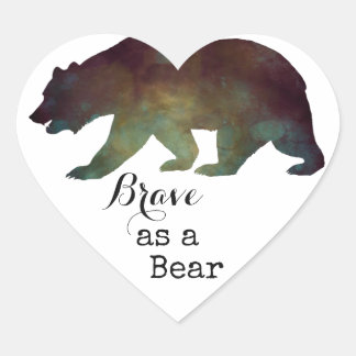 Adesivo Coração Valente como um Urso Tipografia Aquarela