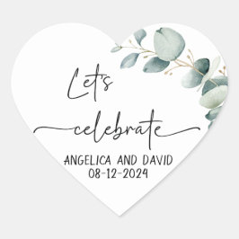 Adesivo Coração Vamos celebrar o nome data eucalipto moderno