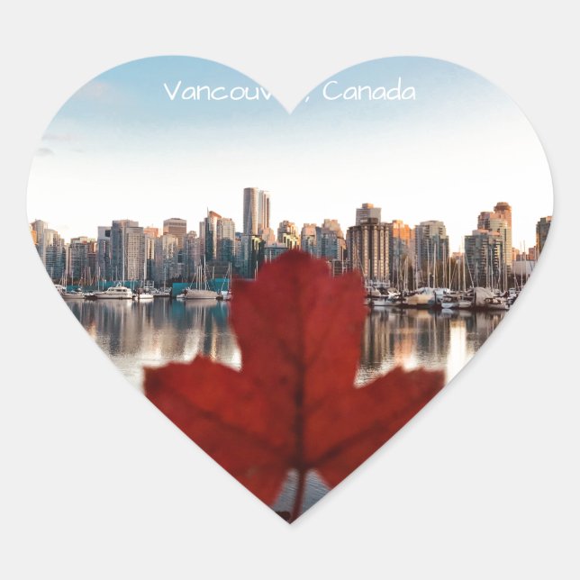 Adesivo Coração Vancouver Canada Red Maple Leaf Skyline (Frente)