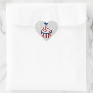 Adesivo Coração Vermelho, Branco, Azul, 4 de julho Cupcake Brilhan