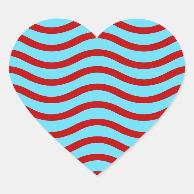 Adesivo Coração Vermelho Vermelho Divertido Turquesa Linhas ondula (Frente)