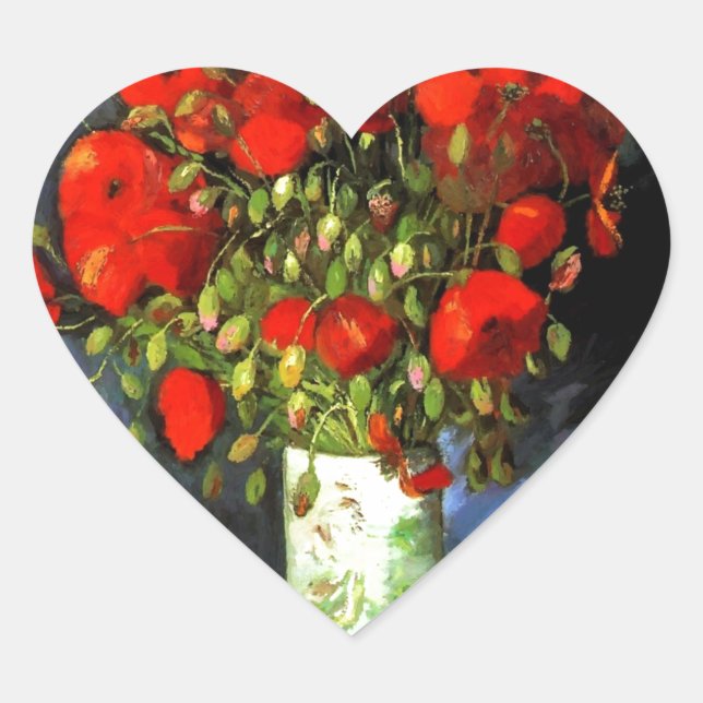 Adesivo Coração Vincent Van Gogh Vase Com Poppies Vermelhos Arte F (Frente)