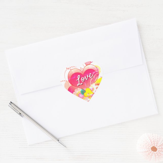 Adesivo Coração Vinheta bonito de amor com coração Design (Envelope)