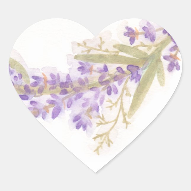 Adesivo Coração Vinheta das flores da Lavanda de aquarelas (Frente)