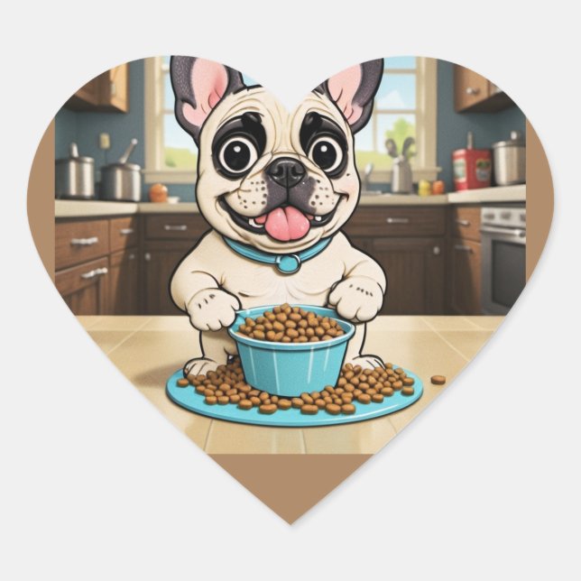 Adesivo Coração Vinheta de Cartoon para Bulldog Francês (Frente)