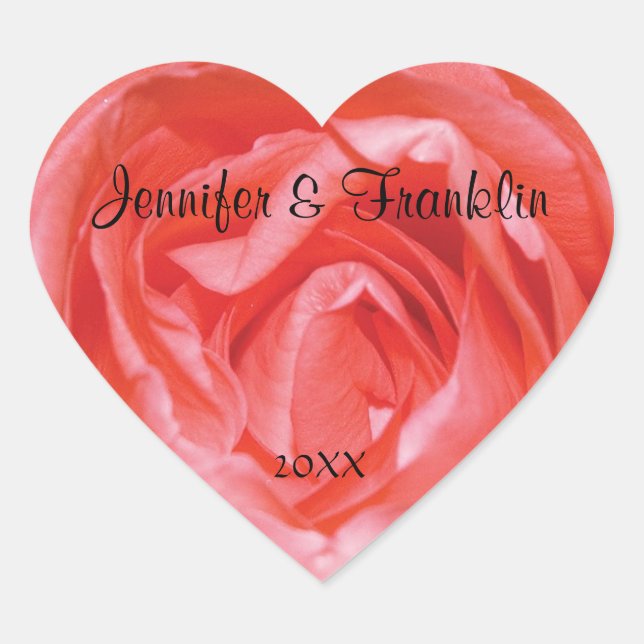 Adesivo Coração Vinheta de Casamento Cardíaco Personalizado Rosa R (Frente)