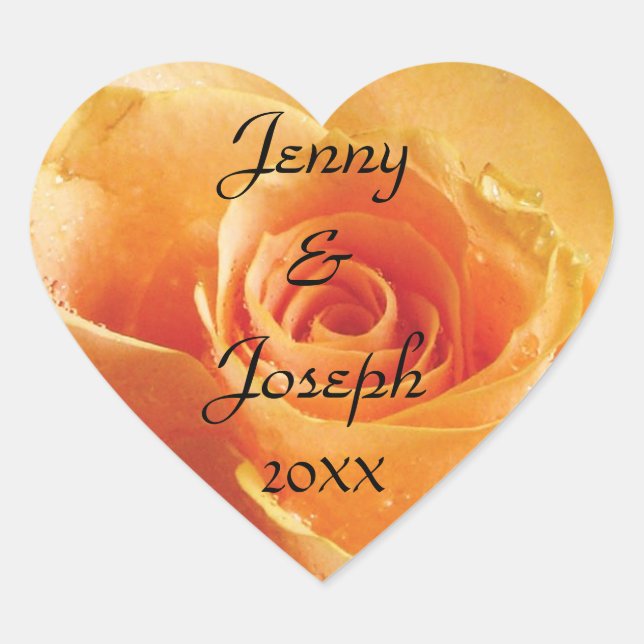 Adesivo Coração Vinheta de Casamento Personalizado por Rosa Peach (Frente)