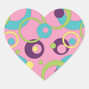 Adesivo Coração Vinheta de Círculos Rosa Funky