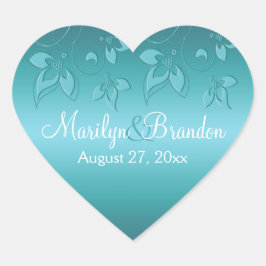 Adesivo Coração Vinheta de Coração Aqua-Marine Floral de 1,5"