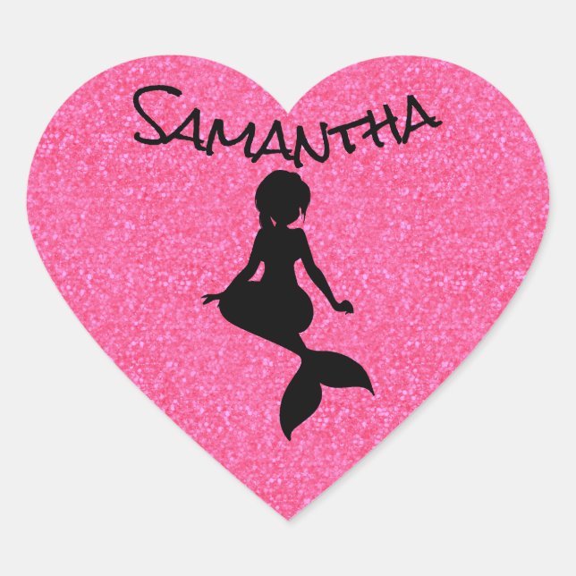 Adesivo Coração Vinheta de Sereia Rosa Gliteira (Frente)