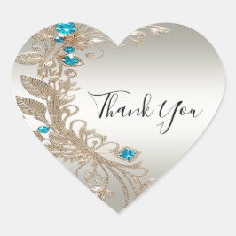 Adesivo Coração Vinheta Dourada de pedra azul embelezando