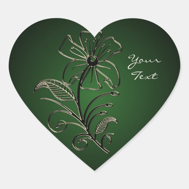 Adesivo Coração Vinheta Floral Verde (Frente)