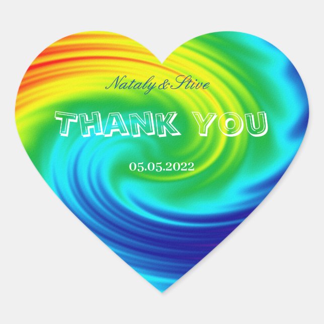 Adesivo Coração vinheta retangular espiral arco-íris (Frente)